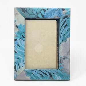 Vintage Burnes 1990's Blue Palm Leaf Photo Frame 6.5 x 5 Aloha Hawaiian Easel